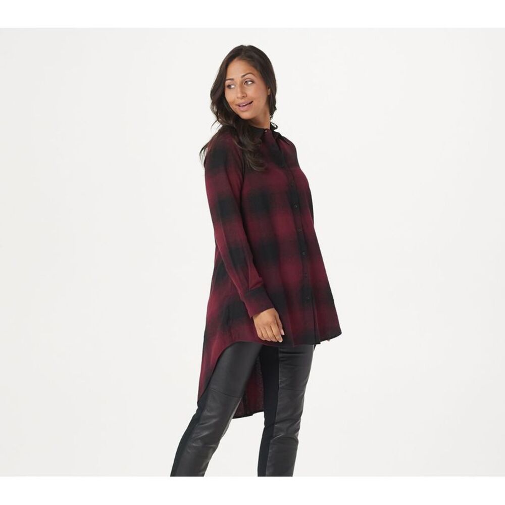 Lisa Rinna Collection Plaid Tunic Top - Red and Black